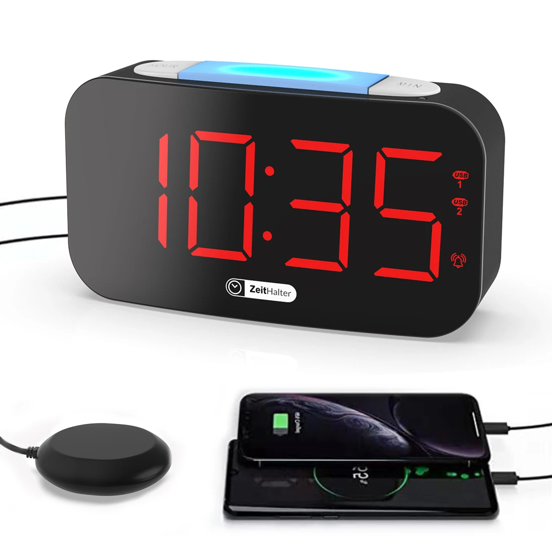 

2021 Loud Alarm Clock for Heavy Sleepers Vibrating Alarm Clock with Bed Shaker for Deaf and Hard of Hearing Night Light Snooze