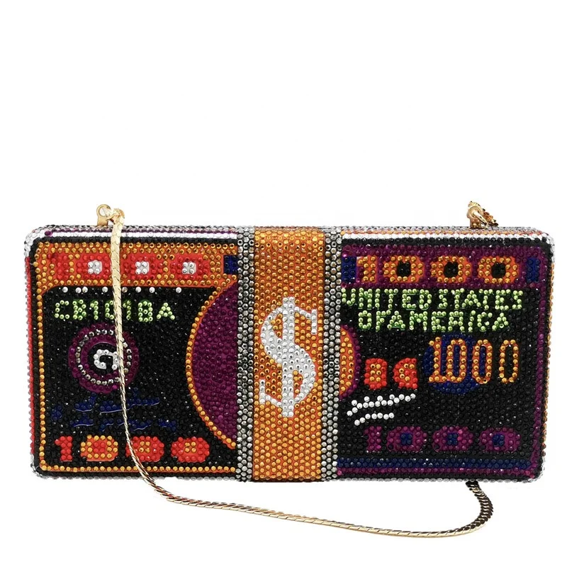 
Chi belle Luxury Brand Rhinestone Dollar Money Purse Crystal USD Bill Clutch Women Diamond Evening Bags Ladies 