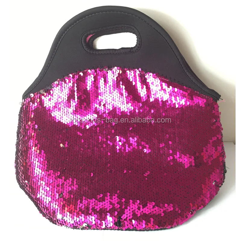 

Rose Neoprene Sequin Lunch Bag for Girls Flip Durable Thermal Reusable Lunch Tote Glitter Insulated School Lunch Bag