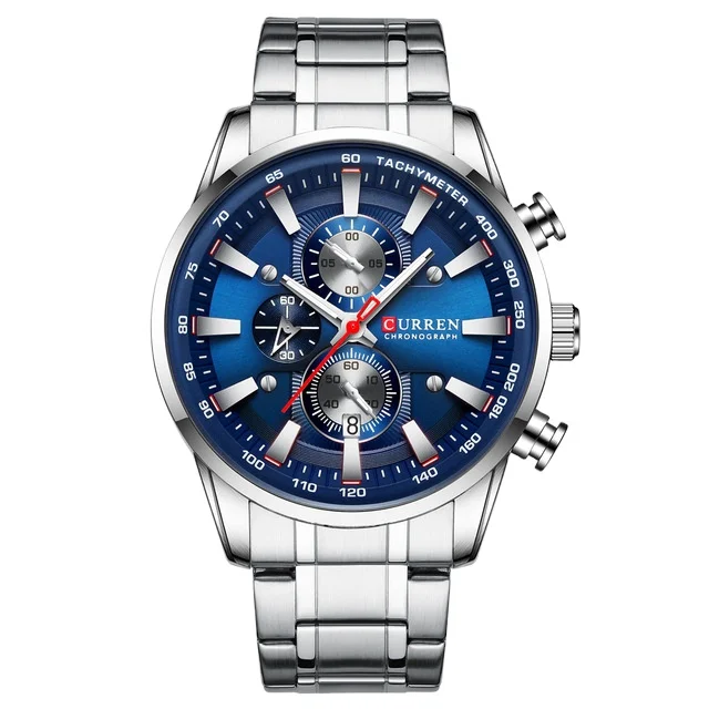 

CURREN 8351 Chronograph Wrist Watch Blue Quartz Men Watch Stainless Steel Fashion Luminous Relogio Masculino, 4 colors