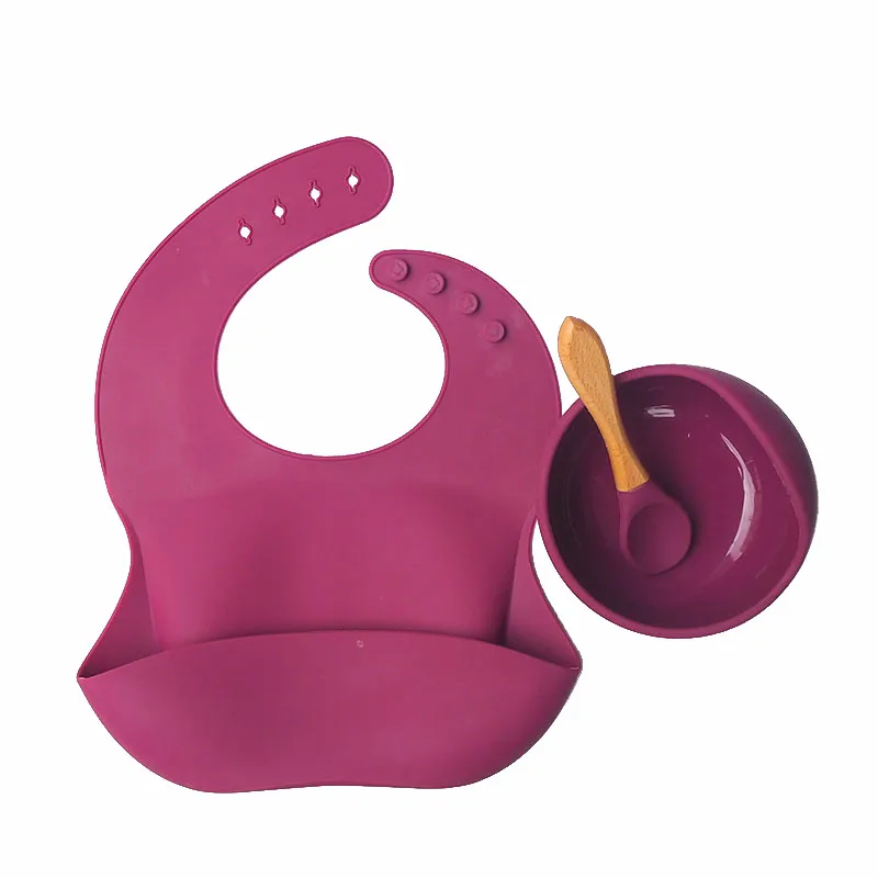 

Durable fixed heat-resistant anti-scald food grade baby silicone bib bowl spoon Set