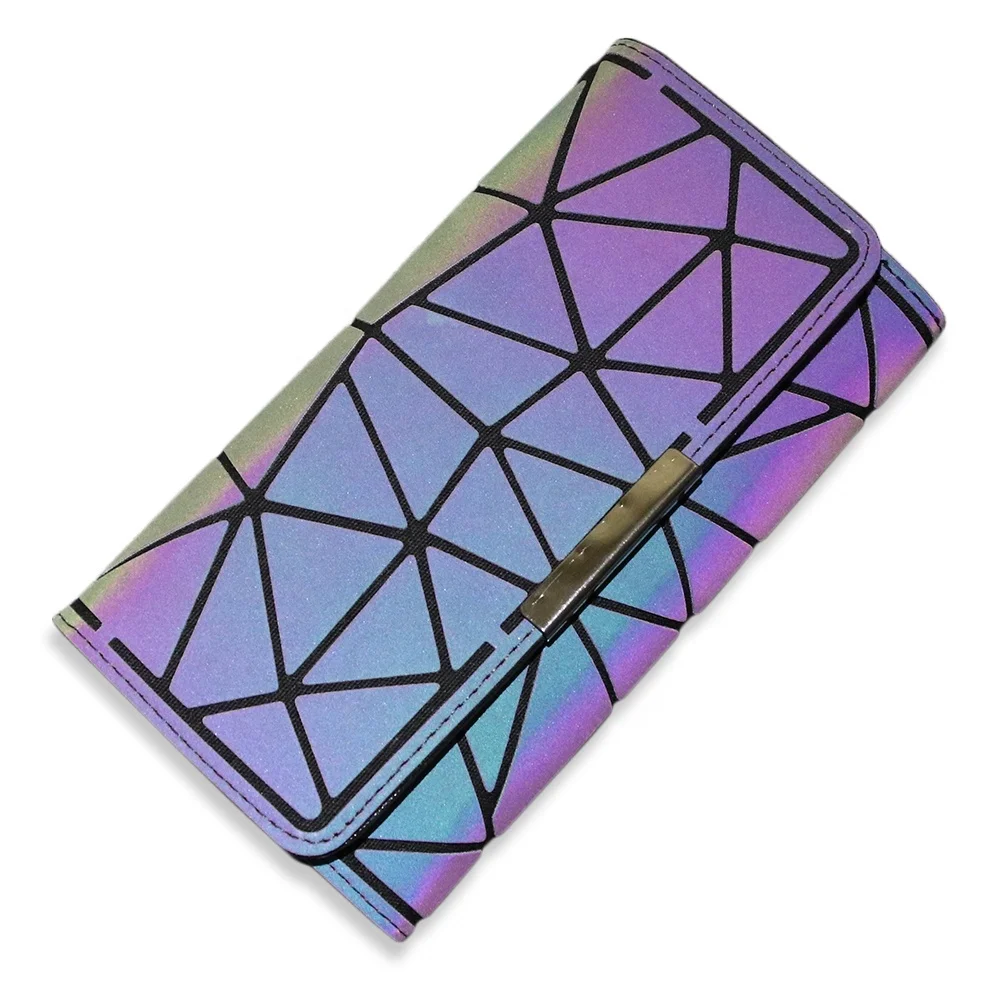 

Women Reflective PU Purses Hasp Clutch Luminous Geometric Long Wallet