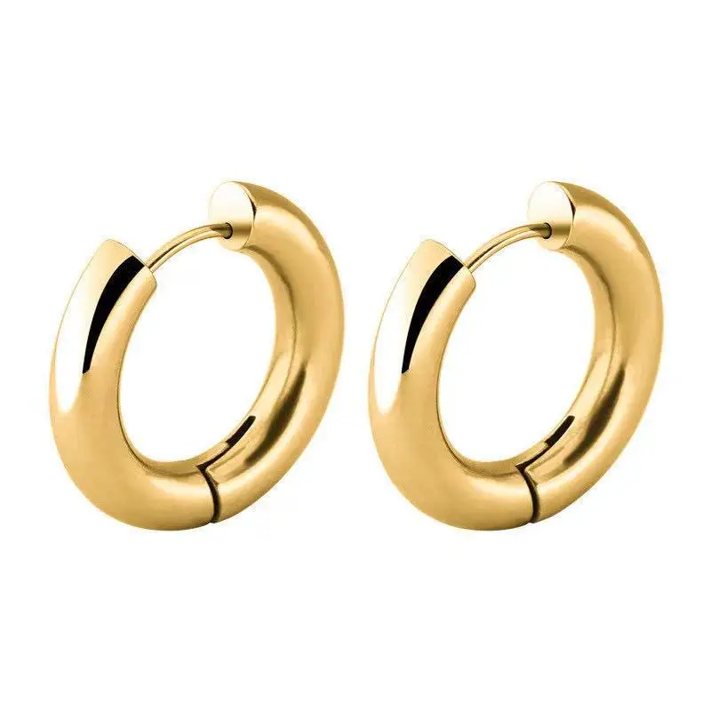 Fashion Personality Hyperbole Thick Charm Jewelry Gold Earrings 18k Stainless Steel Big Hoop Earrings For Men