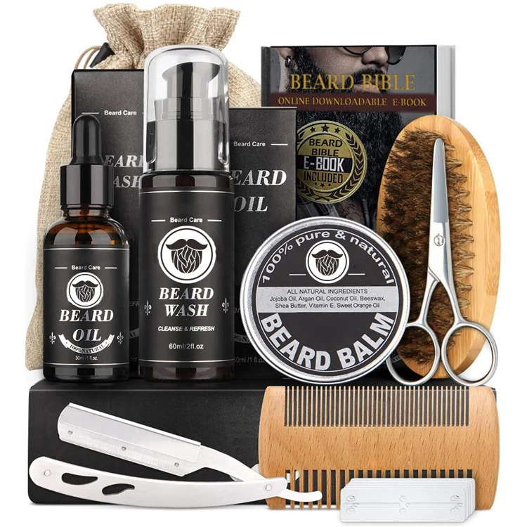 

Amazon Hot Selling Private Label Logo Beard Oil Grooming Product Beard Wash And Conditioner Scissors Comb Beard Kit