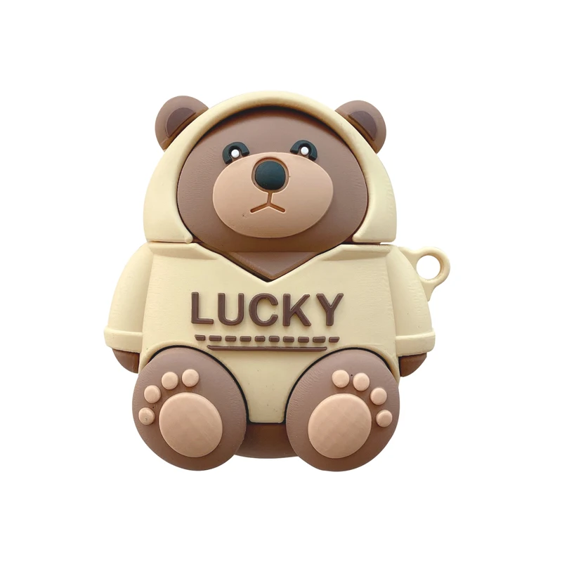 

Cartoon Lucky Bear 3D Soft silicone for AirPods pro protective case 1 2 3 For Apple wireless headphone cover Free Shipping, Brown