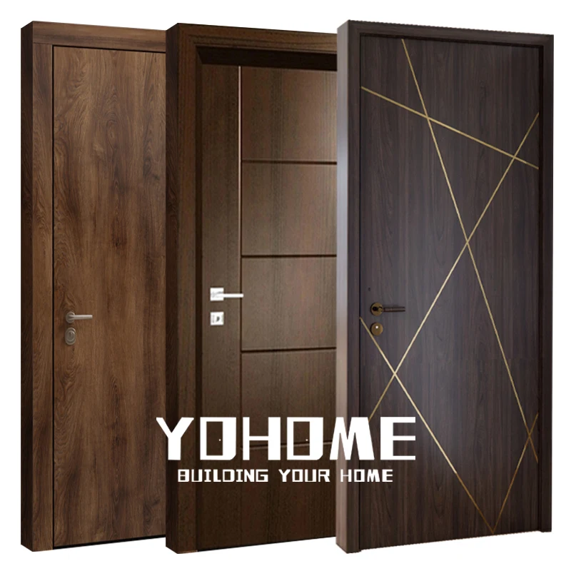 

China modern elegant wooden bedroom door design hotel room indoor doors and windows bedroom interior door with brass insert