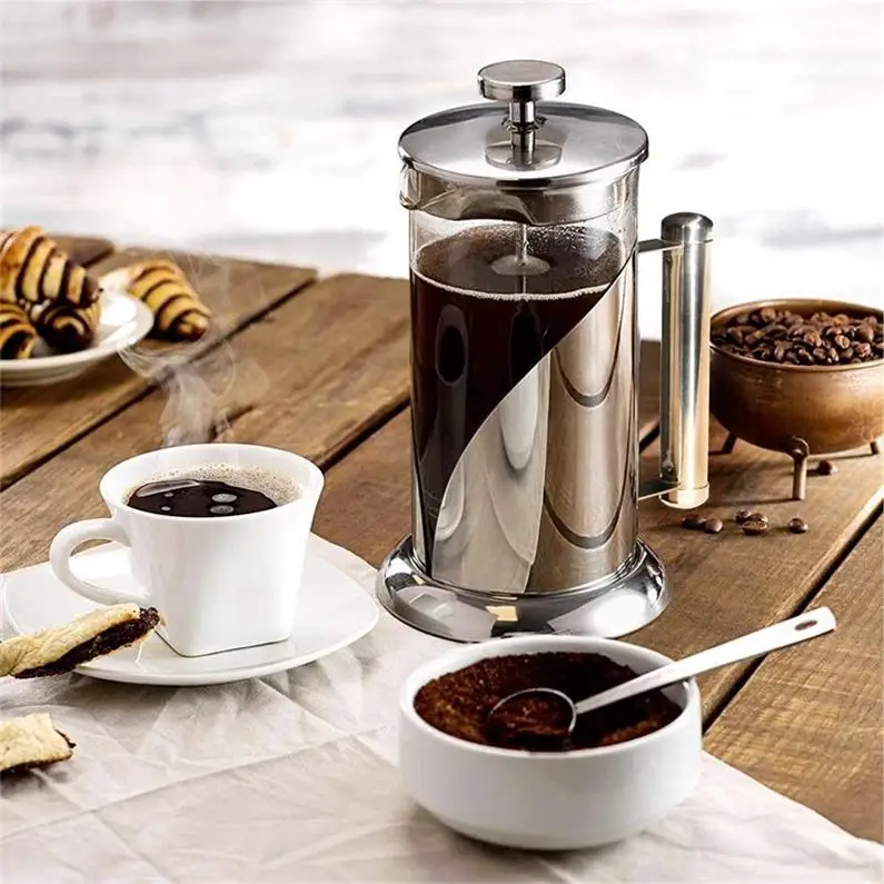 

Silver 1000ml 304 Stainless Steel High Boroilicate Glass French press Coffee maker Tea Maker With Lid