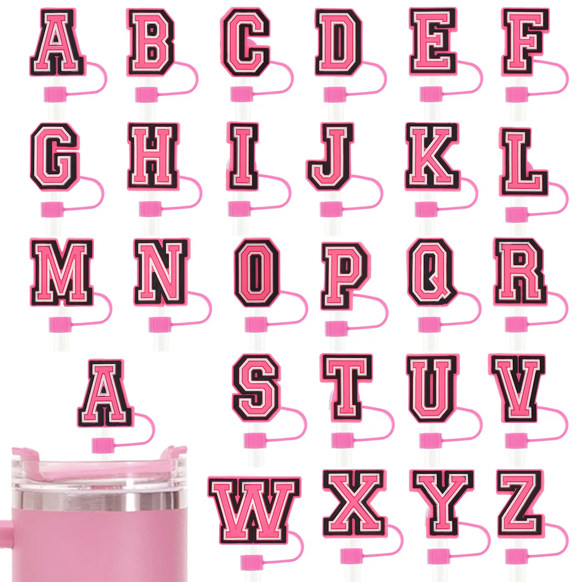 

Hot Sell Wholesale Cute Silicone Letter Straw Topper Covers Caps 100% BPA FREE Straw Covers For Reusable Straws For Cups