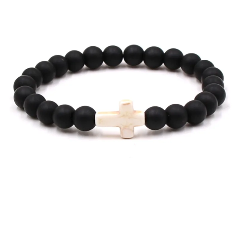 Glass Crystal Stone Cross Bracelets 8MM Stone Beads Jewelry  for Women Men Charms Elasticity Bracelet Jewelry Gifts