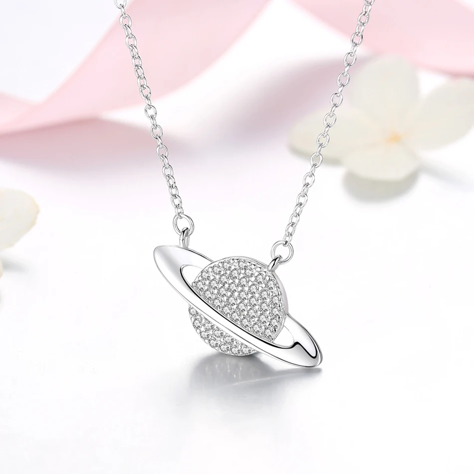 

Wholesale Cubic Zircon Planet Pendant Necklace 925 Sterling Silver Planet Necklace for Woman And Girl Birthday Gift