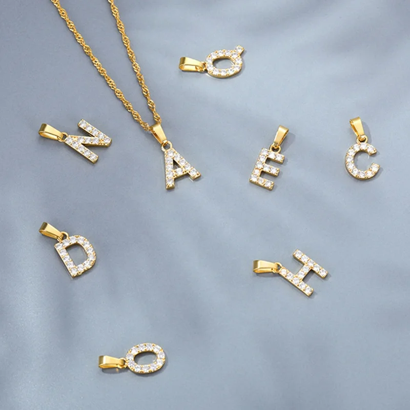 

18K Gold Plated Stainless Steel Diamond CZ 26 Alphabet Initial Letter Charms Pendants for Bracelet Necklace Jewelry Making Bulk