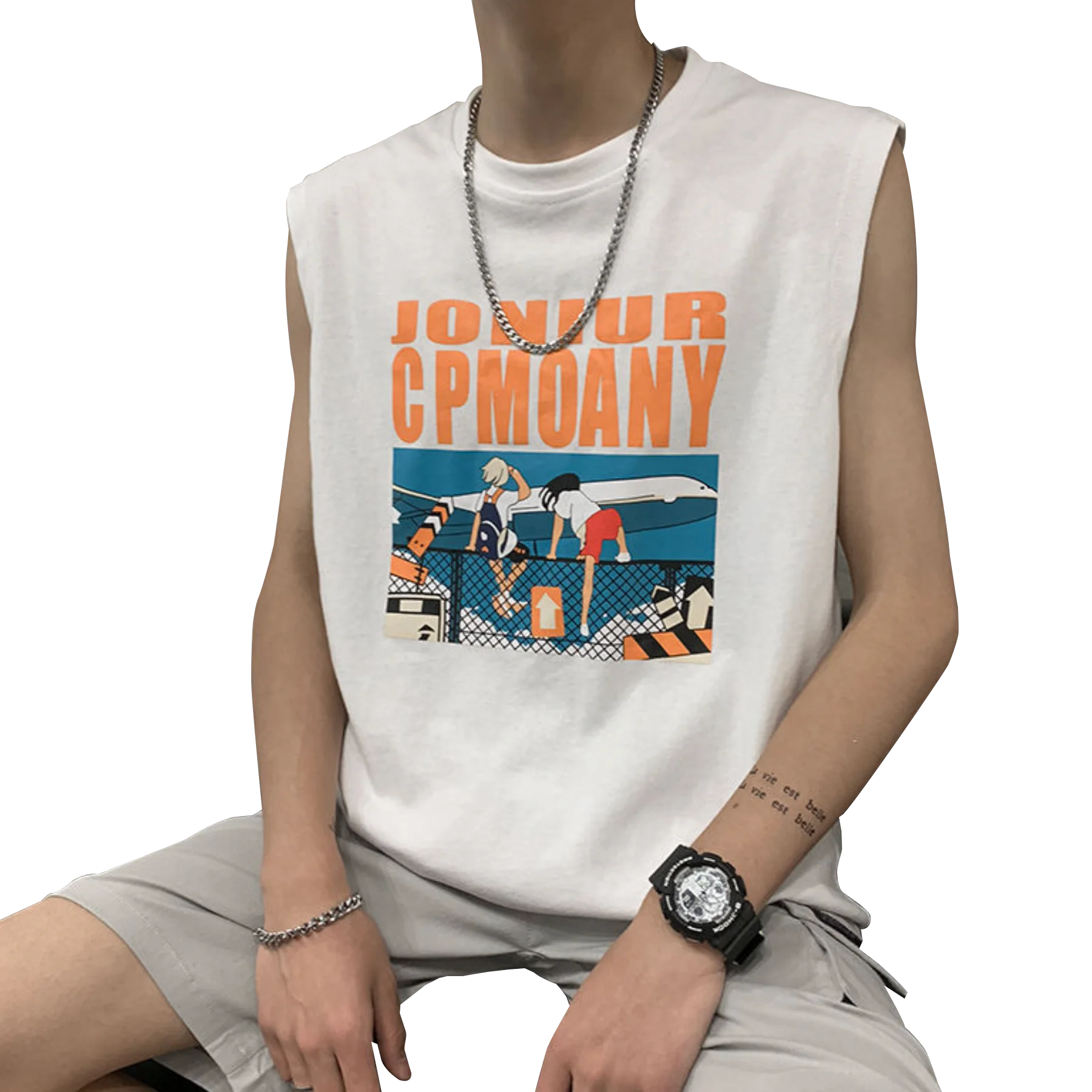 

Men summer sleeveless T-shirt stylish chic loose youth sport t-shirt