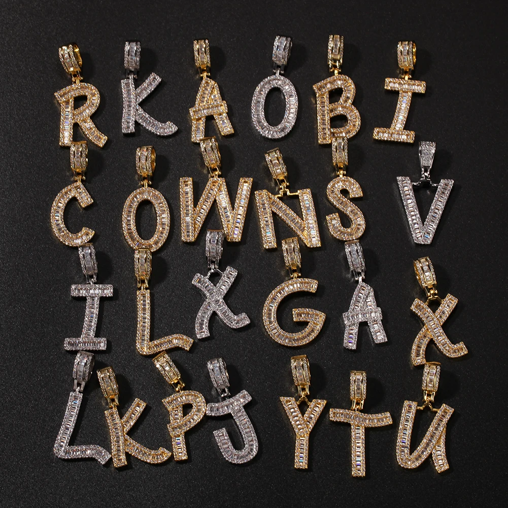 

Hip Hops 26 Alphabets Custom Pave Square Zircon Letter Pendant Necklace
