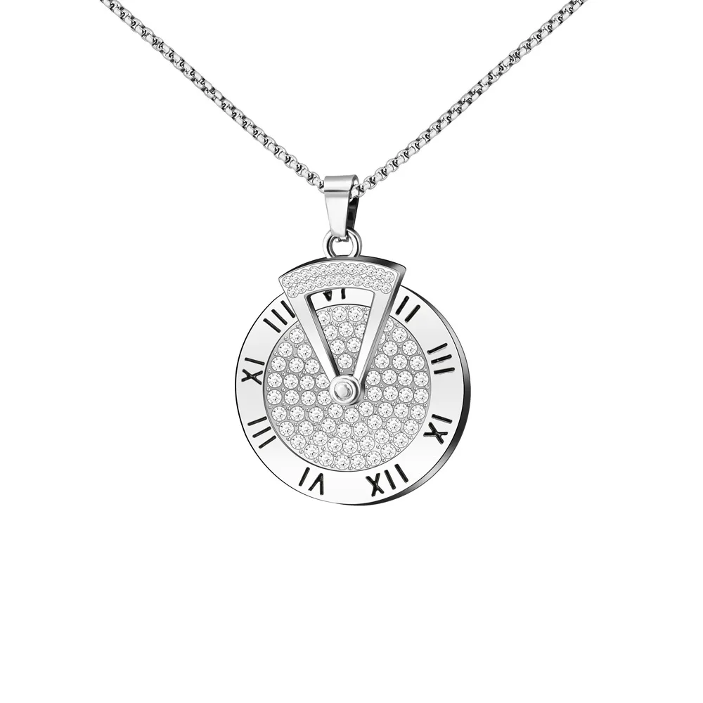 

Energinox Fashion can custom zircon dial Clavicle chain Stainless Steel clock spinning Necklace