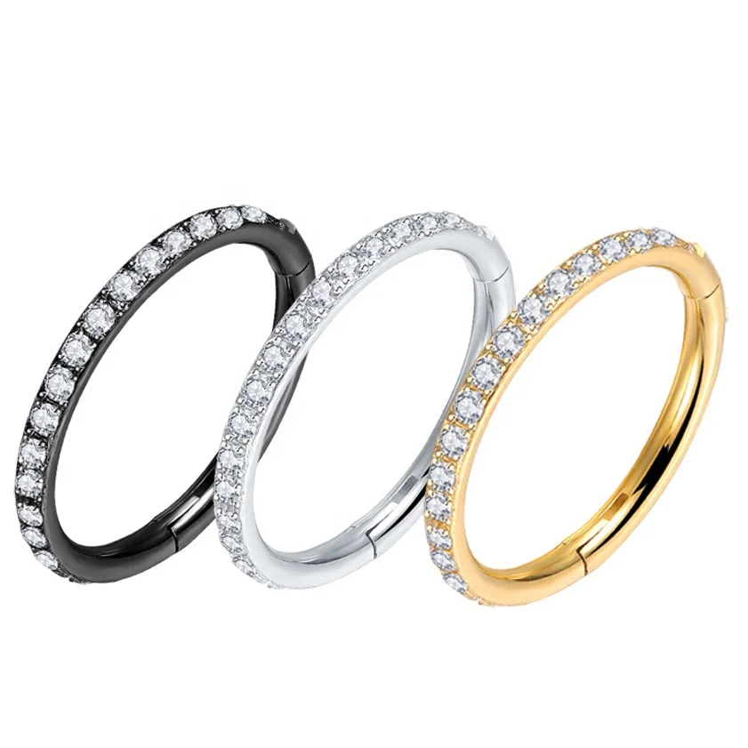 

septum Clicker piercing Hoop Ring Hinged Segment nose Ring zircon piercing, Steel,gold,rose gold,rainbow,black,blue