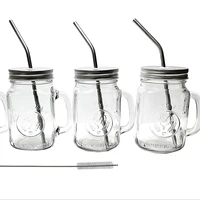 

Hot Sales Glass Mason Jar with Stainless Steel Straw for Drinking