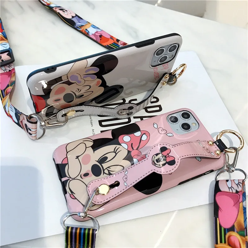 

Anime lanyard wristband Minnie mouse kickstand Mickey Phone Case For iPhone 12 pro max 12 Mini 11 XS X Cover, Colorful