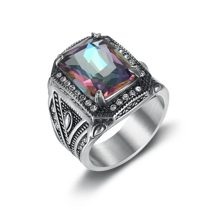 Wholesale Bulk Silver Finger Jewelry Stainless Steel Vintage Men Turkish Gemstone Rings for Men