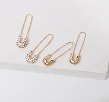 

Unique Design Imitation Pearl CZ Paperclip Safety Pin Stud Earring for Women Girls Punk Body Piercing Earrings Accessories