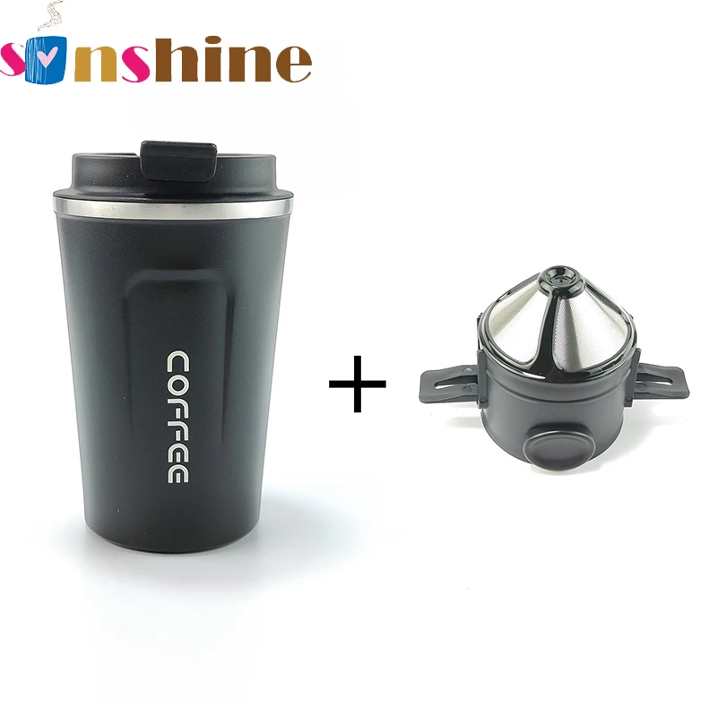 

Custom logo 16oz double walled Insulated stainless steel tumbler coffee travel mug with coffee filter, As picture
