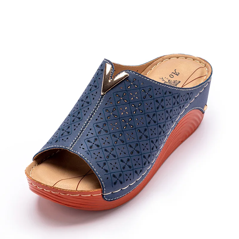

Amazon AliExpress Hot Sale Lady Slippers Candy Color Wedge Fish Mouth Open Toe Leather Slippers Women