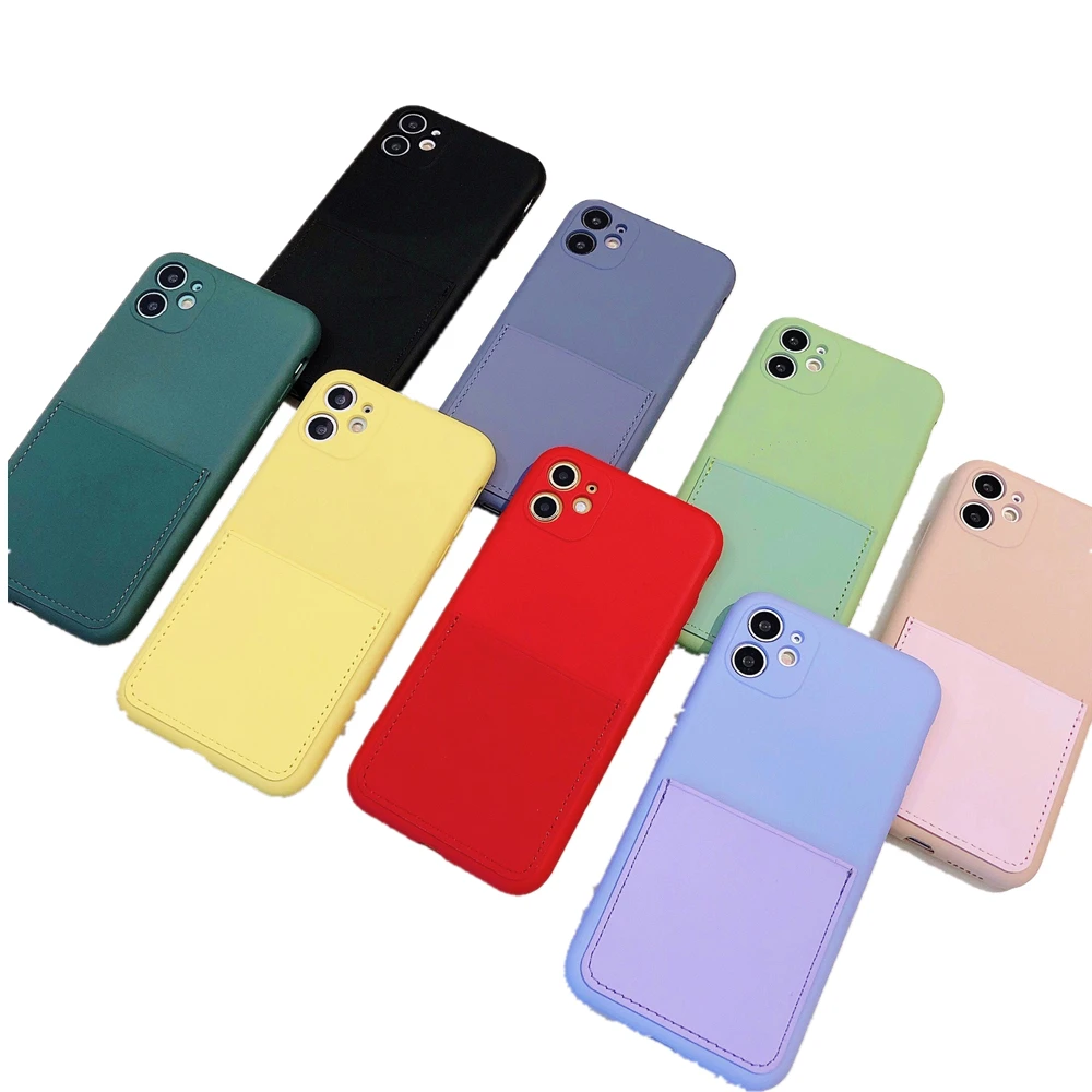 

Luxury Silicone card slot cell phone back case for iPhone11/12 Samsung Huawei mobile shell protective cover factory direct sales, 10 colors