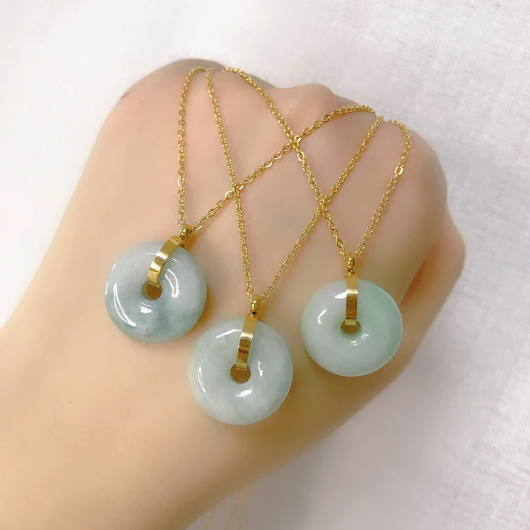 

High Quality Chinese Lucky Jade Necklace Stainless Steel Round Jade Pendant Necklace, Picture