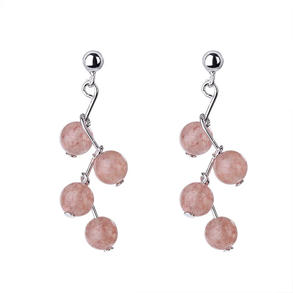 

Hot Selling Fashion Woman Jewelry Filled Garnet Bead Stud Brass Earring, Pink