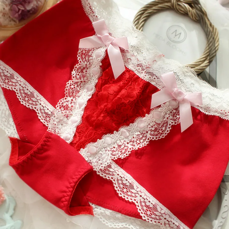 

Women's cute underwear plus size new Japanese kawaii sexy lace red cotton underwear women plus size women's cotton underwear