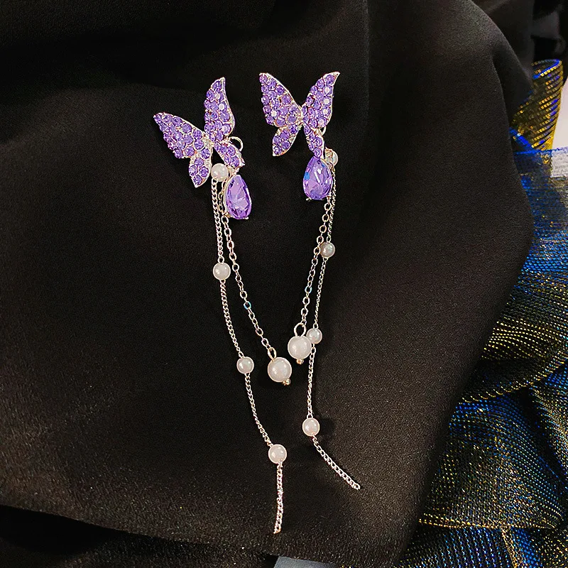 

2020 fashion butterfly crystal purple crystal earring dangle