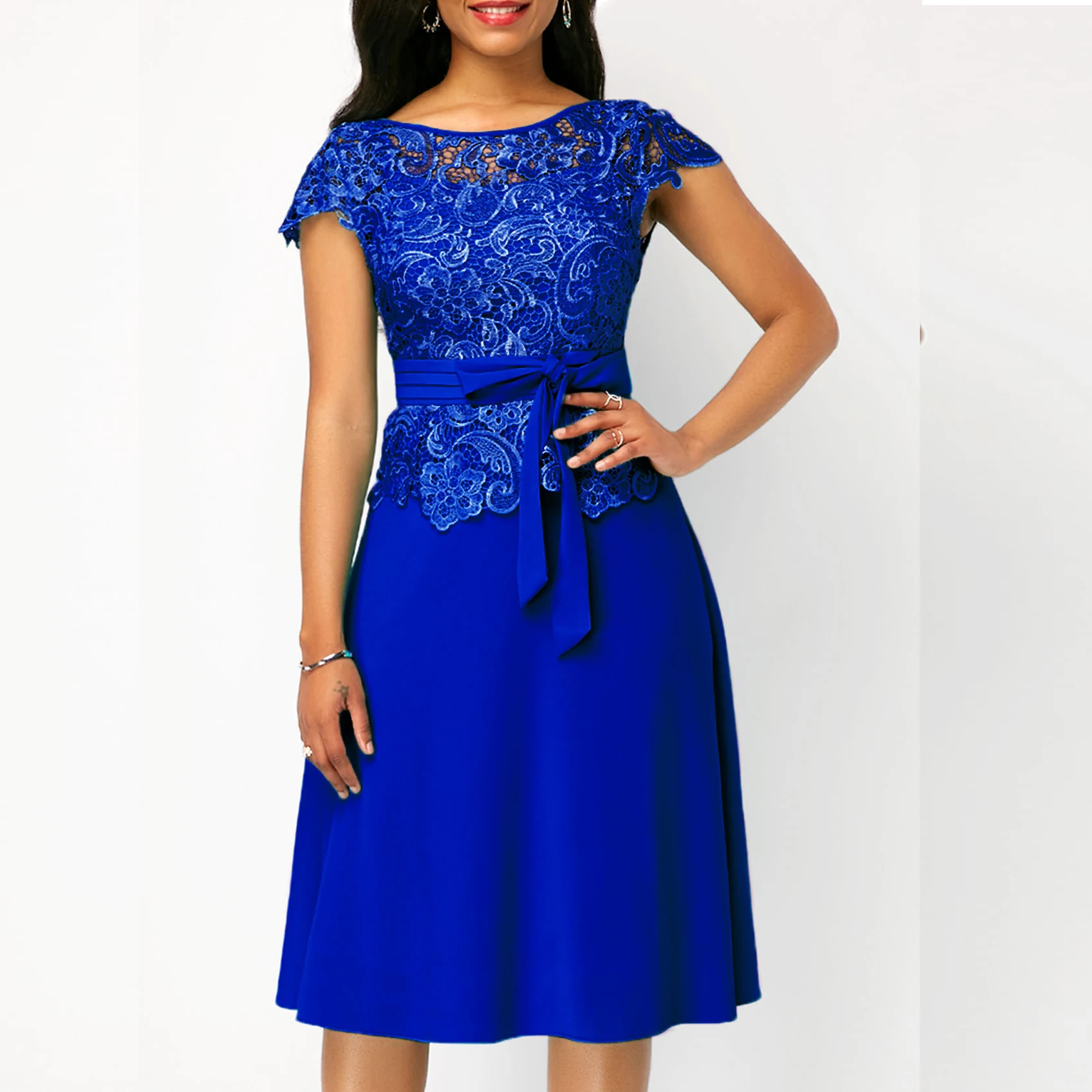 Morili Wholesale cheap african appliqued customized party maid of honor knee length royal blue bridesmaid dresses MBA475