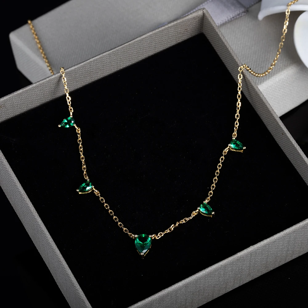 

Fine Women Gift Fashion 925 Silver Choker Zircon 14K 18K Gold Plated Jewelry Emerald Charms Necklaces