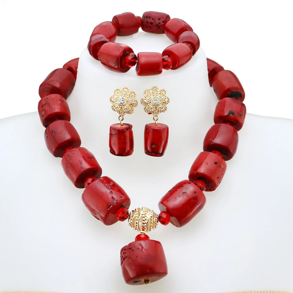 

Yulaili Pakistani Bridal Luxury High Quality Jewelry Set New Fashion Women's Prom Natural Red Coral Bead Jewelry Sets YL141