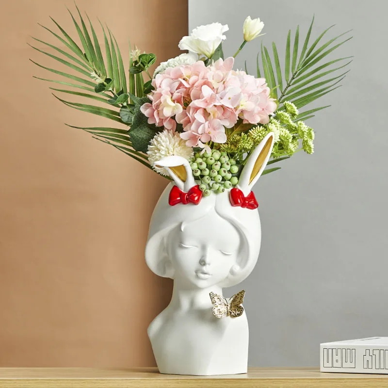 

Modern bubble girl flower gift decoration birthday ideas home decor flower vase bowknot girl resin crafts, Customized color