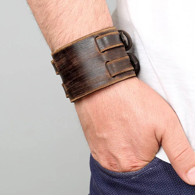 

Distressed Leather Cuff Double Strap Handmade Leather Bracelet Men's Bracelet Gift Mens Leather Cuff