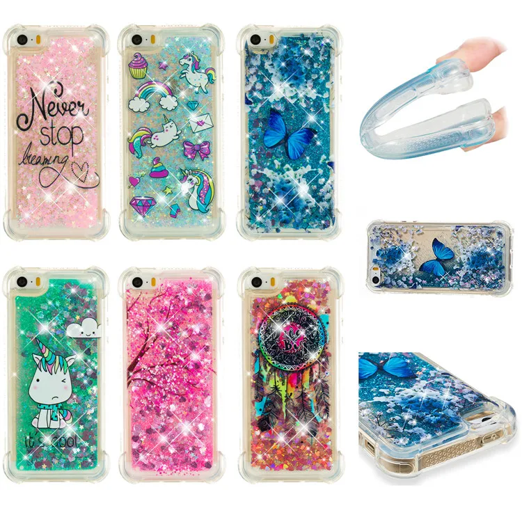 

For iphone 5 5s soft TPU case protective skin bling Glitter liquid Quicksand Case, Like picture shown 6#design