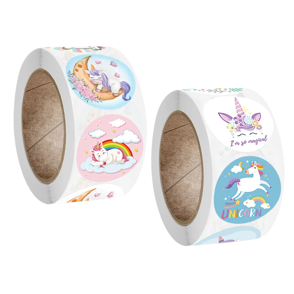 

500pcs Kids Toys Reward Stickers Roll Office Stationery Decorative Label Self Adhesive Sealing Sticker Unicorn Cartoon Stickers