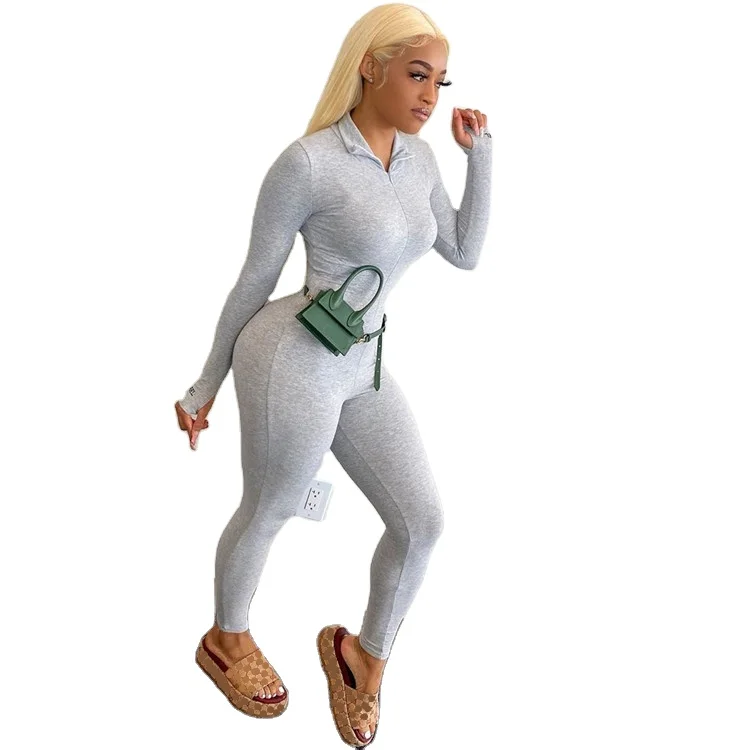 

2021 spring women lady solid color breathable clubwear streetwear one piece lucky label jumpsuit plus size jumpsuit rompers