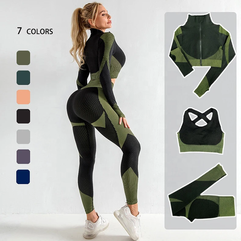 

2021 High quality tops jacket seamless black leggings yoga set spring sustainable womens activewear