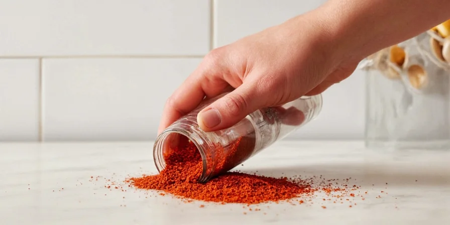 Close-up of cayenne powder in a spice jar