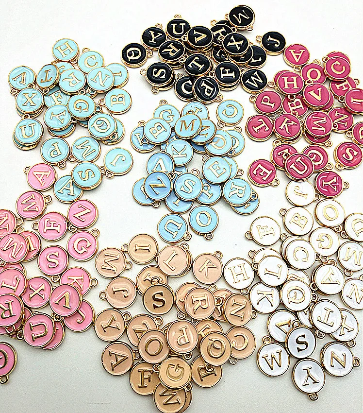 

Alloy Double-sided Enameled Alphabet Charm For DIY Bracelet Making