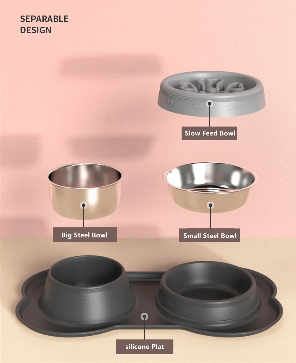 

Healthy Pet Feeder Dog Feeder Slow Eating pet dog plate bowl Stainless dog bowl with Silicone Plate