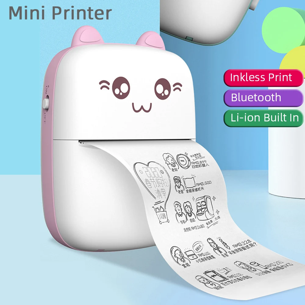 

Mini Pocket Printer With Bluetooth Portable Thermal Printer For Bullet Journal Study Notes