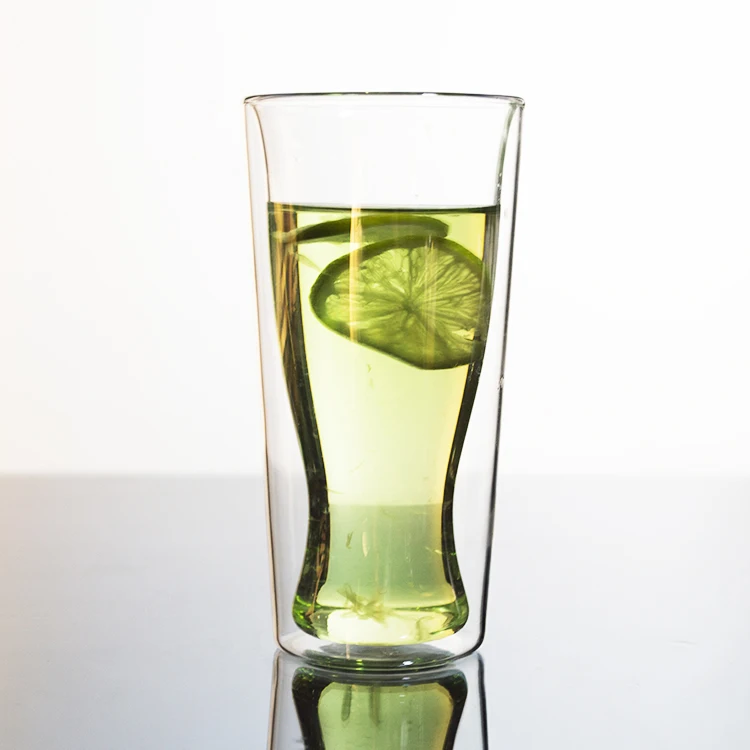 

Customized Logo Double Wall Bottom Up Glass Cup Beer Glass