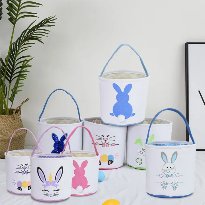 

Popular Easter Bunny Bucket Canvas Rabbit Basket With Handle Egg Hunting Storage Bag Cute Gift Packing For Home Party Supplies