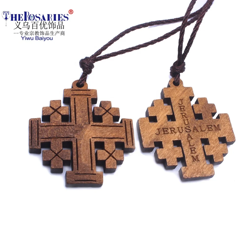 

Christianity Church Jerusalem Wood Cross Necklace Pendant Religious Promotion & Gift