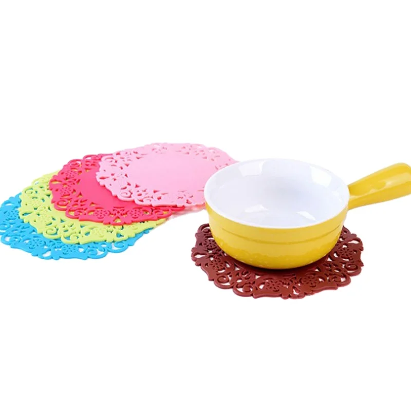 

Silicone Mat Table Hollow Silica Gel Coasters Flower Anti Slip Heat Insulation Tableware Mats