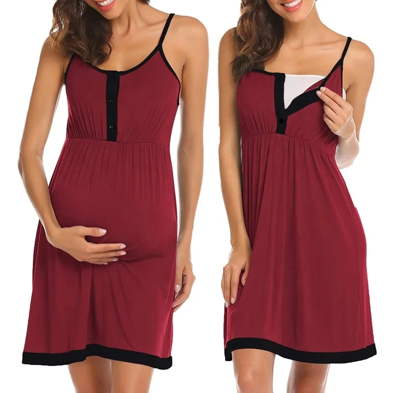 

Women Maternity sleepwear Round Neckline Sleeveless Dress Breastfeeding Pajamas