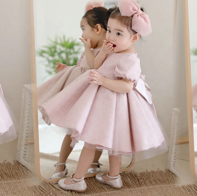 

Dusty Pink Toddler Dress Kids Clothing Gown Baby Girl Birthday Frock Dress for Girl Easter Dress, Pink/ white/ custom
