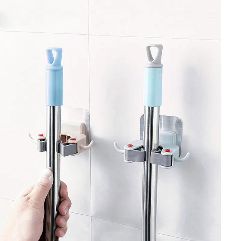 

Frees Punch Strong Adhesive Wall Mop Handicap Toilet Mop Towel Hook Bathroom Kitchen Cleaner Paddle Mops Clamp, Blue, white